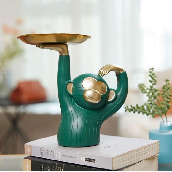 Haucoze Amoy-Art Seinhijo monkey green and gold trinket candy dish candle holder - Picture 2 of 10